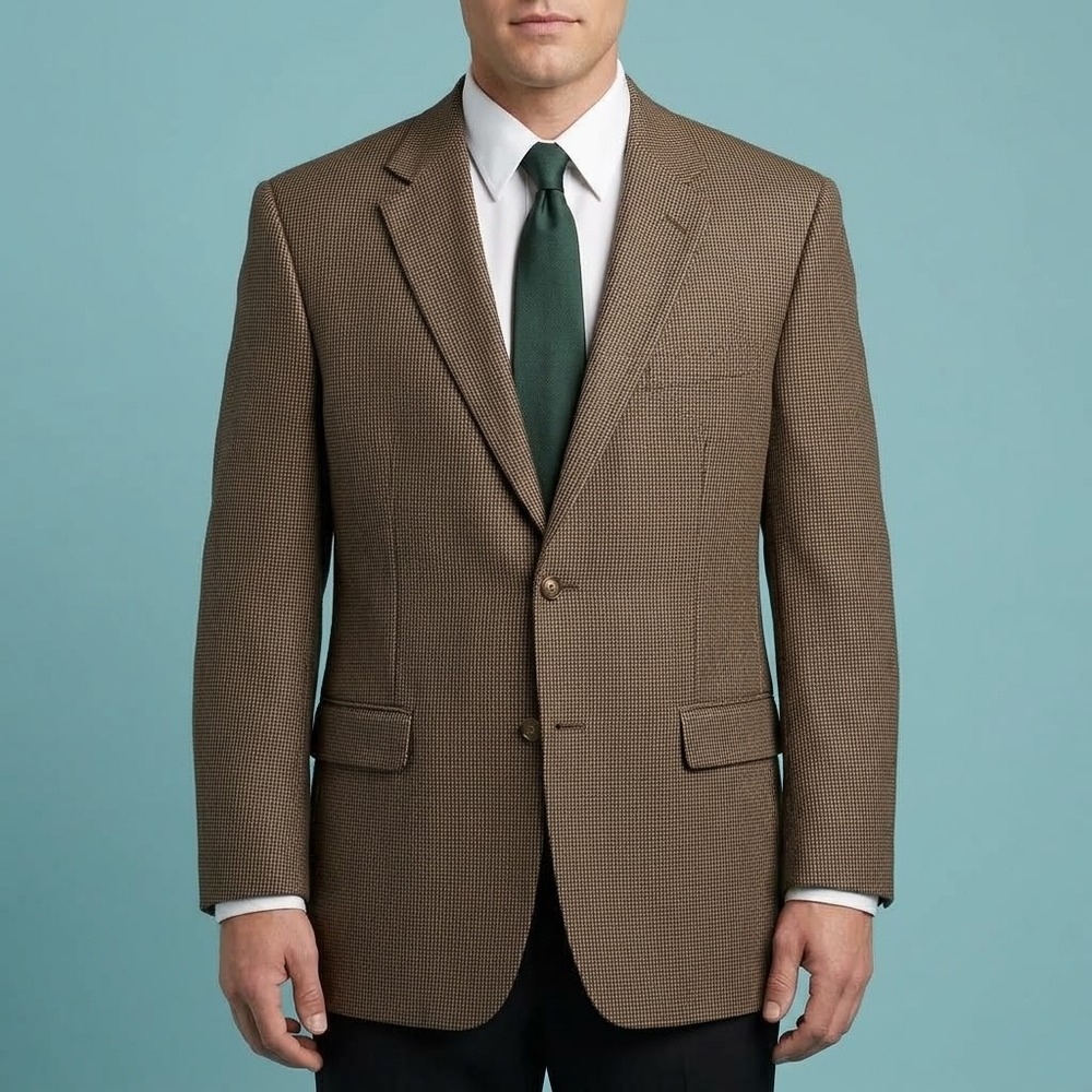 Jos A Bank Traveler Collection Blazer Mens‎ 44R Brown Houndstooth Wool EUC